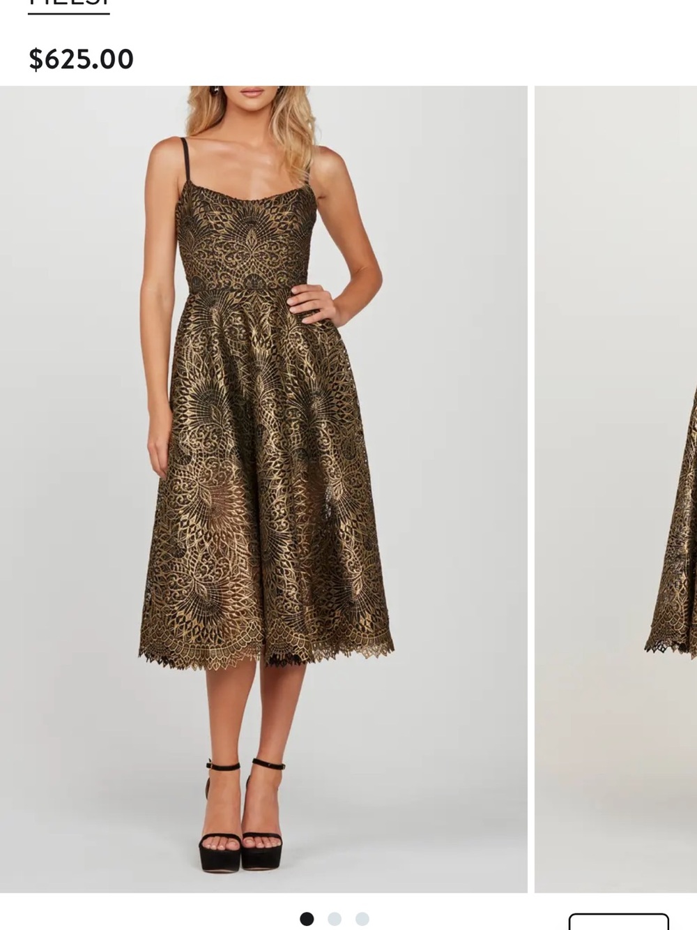 Helsi Taylor Metallic Black and Gold Lace Midi Dress